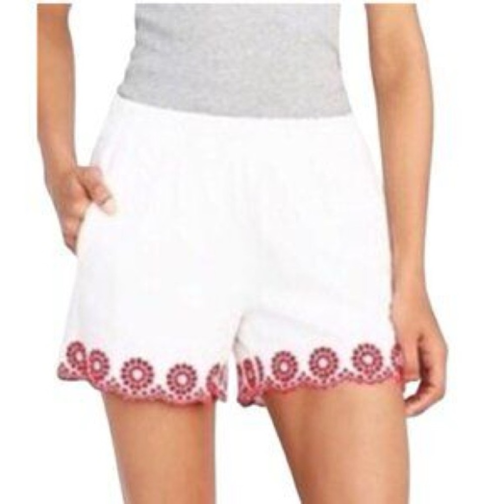 NWT J. Crew White and Red Embroidered Women's Linen Shorts Size XL